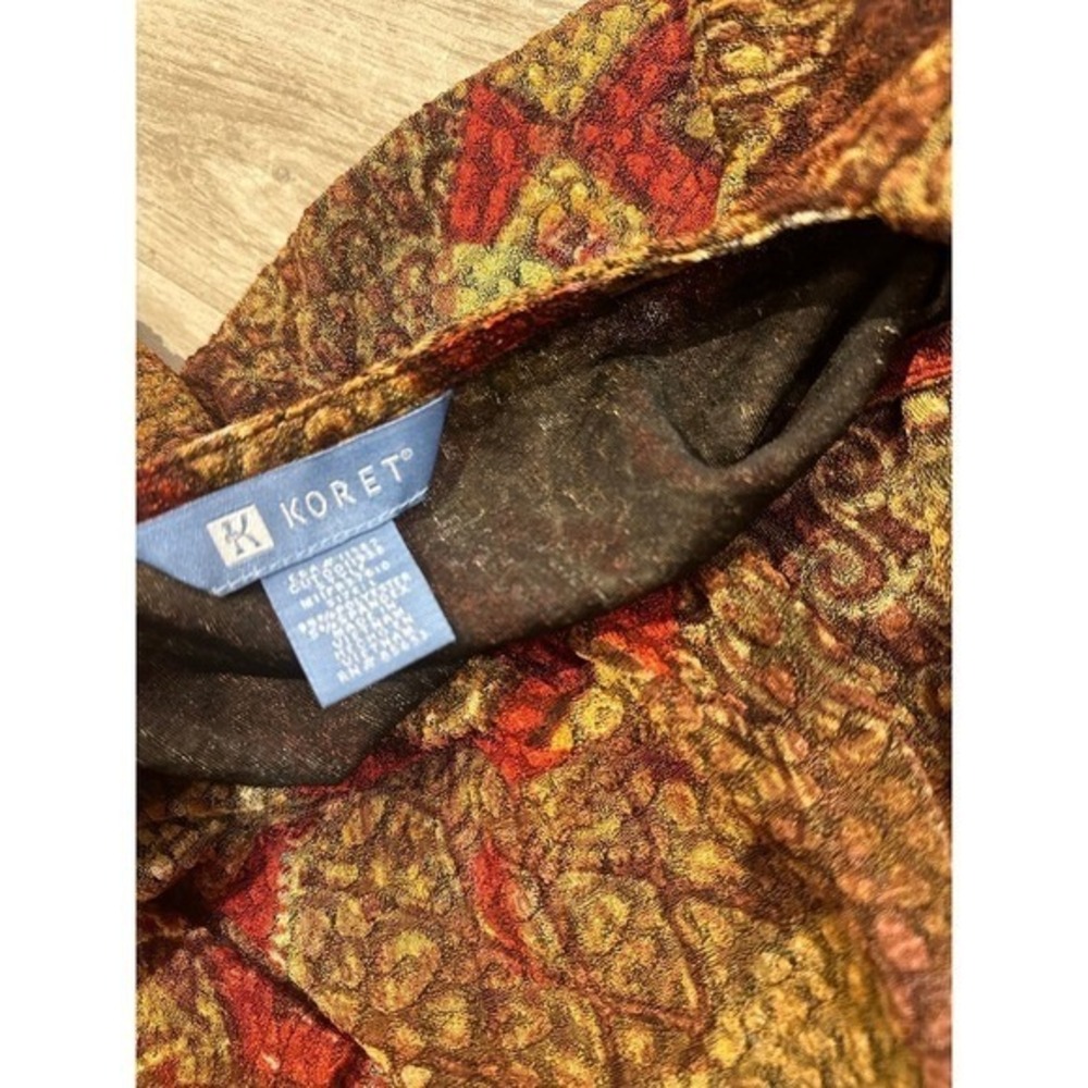 Koret Womens Large Top Multicolor Geometric Patchwork Long Sleeve Earthy Boho - Picture 4 of 5
